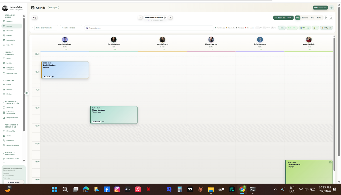 Catálogo de servicios y reservas en Nexora